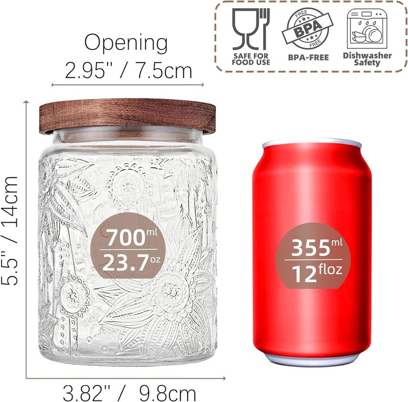 Custde 23.7 fl oz Vintage Glass Jar with Wooden Lid, Airtight Decorative Food Storage Canisters for Kitchen Counter, Ideal for Candy, Sugar, Coffee,salt, tea - Image 2